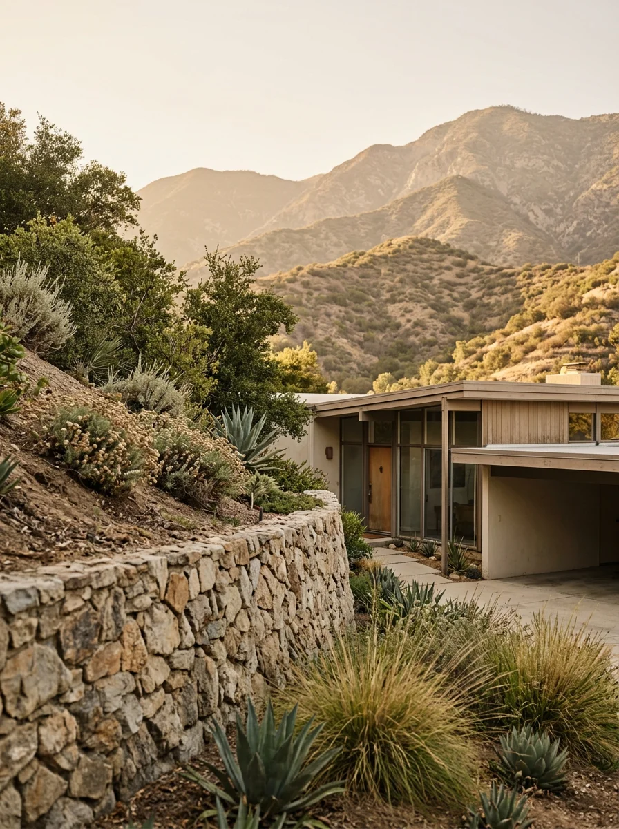 Mid-century ranch home on sloped Glendale lot with canyon backdrop