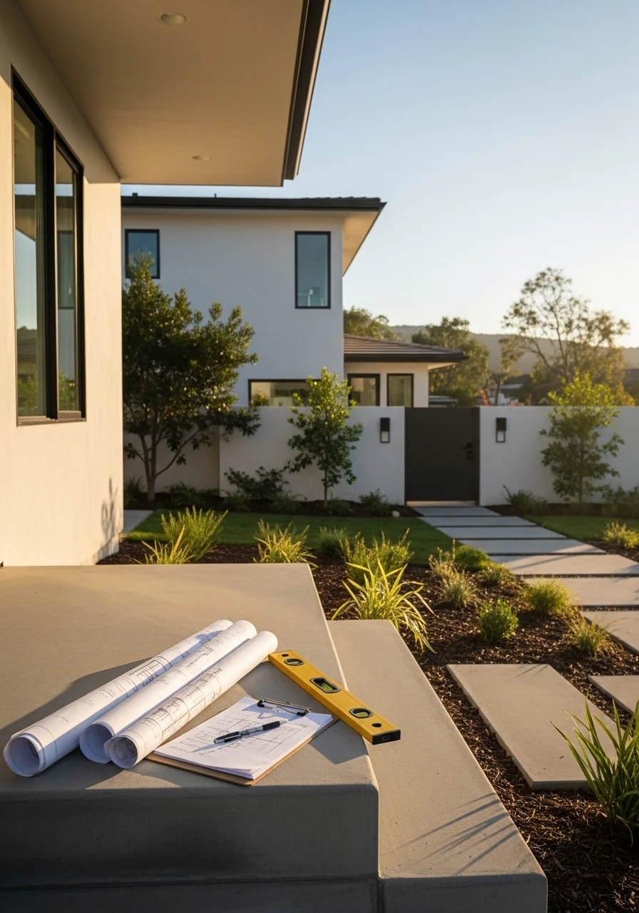 Contractor team standing in front of a Pacific Palisades residential property during a consultation.